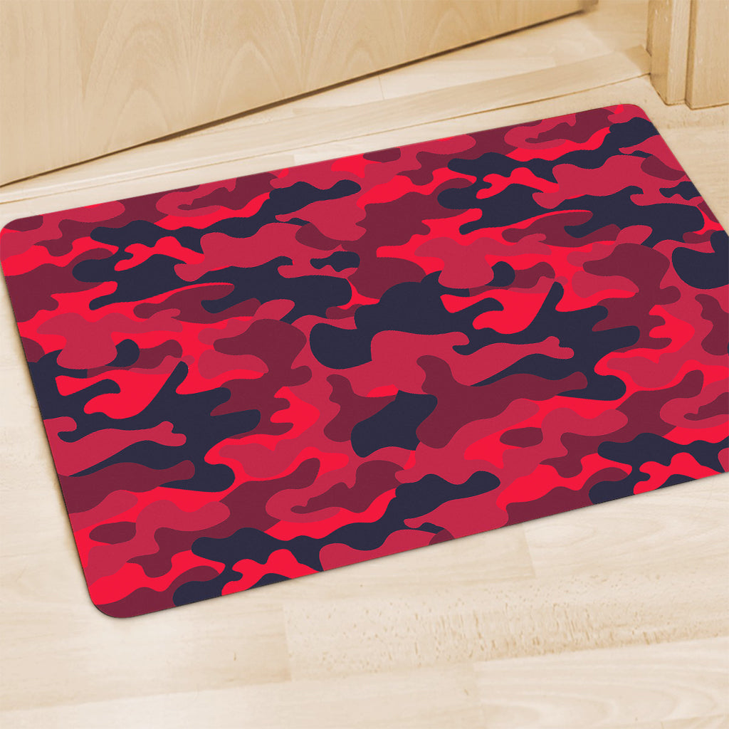 Red Pink And Black Camouflage Print Polyester Doormat