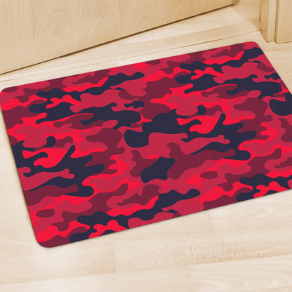 Red Pink And Black Camouflage Print Polyester Doormat