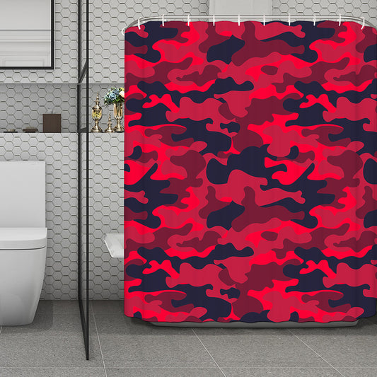 Red Pink And Black Camouflage Print Polyester Shower Curtain