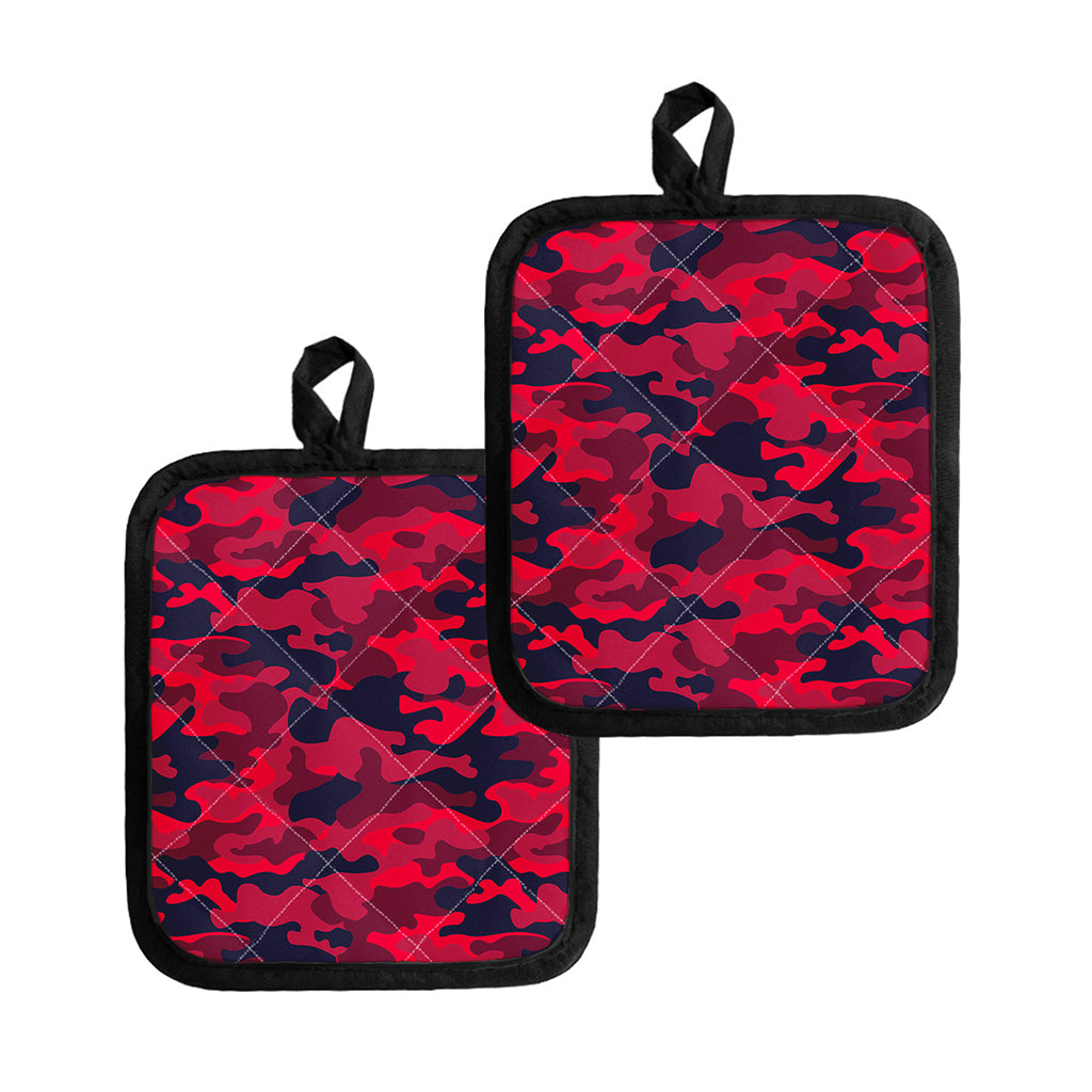 Red Pink And Black Camouflage Print Pot Holders