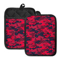 Red Pink And Black Camouflage Print Pot Holders With Pocket
