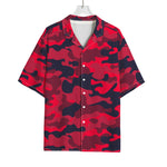 Red Pink And Black Camouflage Print Rayon Hawaiian Shirt