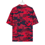 Red Pink And Black Camouflage Print Rayon Hawaiian Shirt