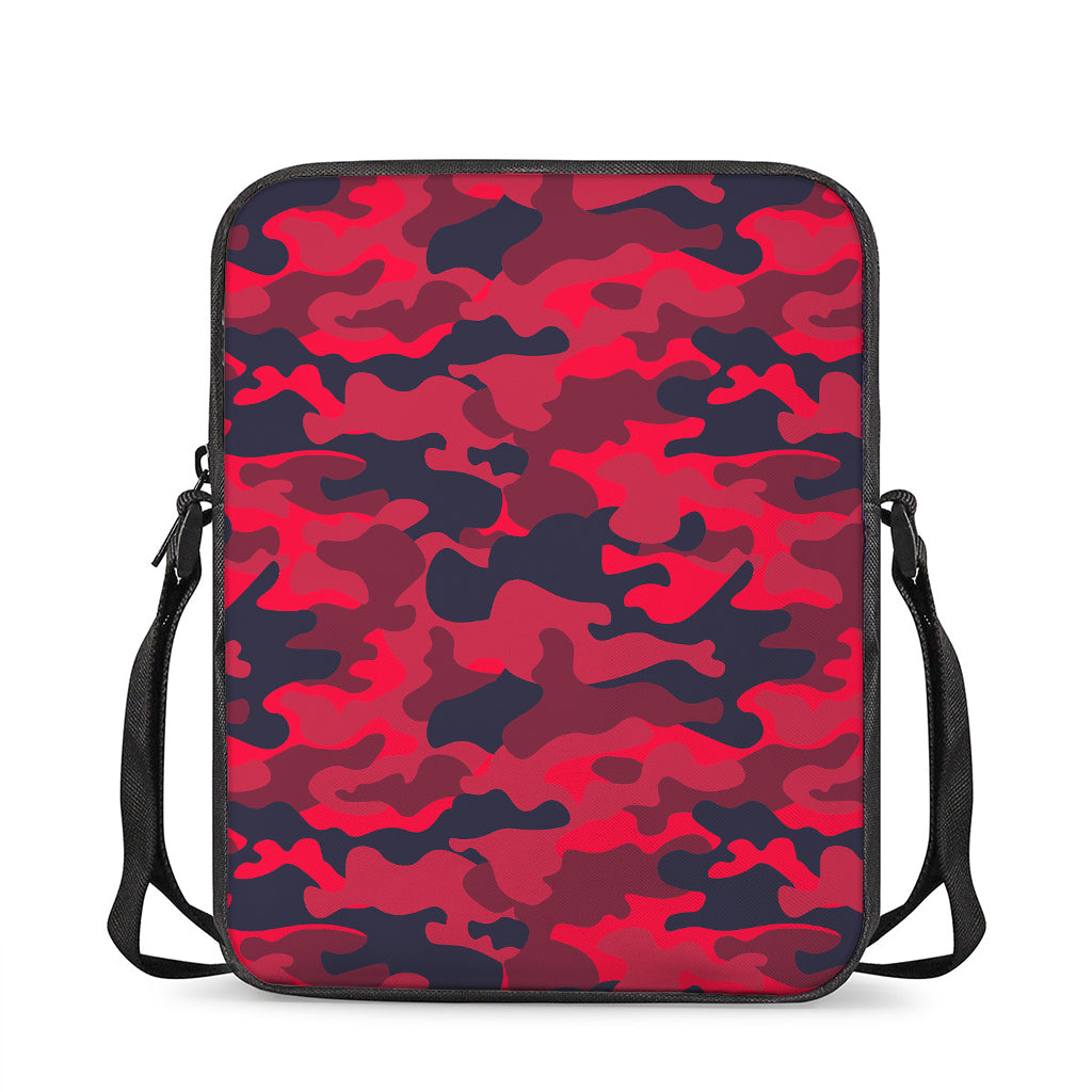Red Pink And Black Camouflage Print Rectangular Crossbody Bag