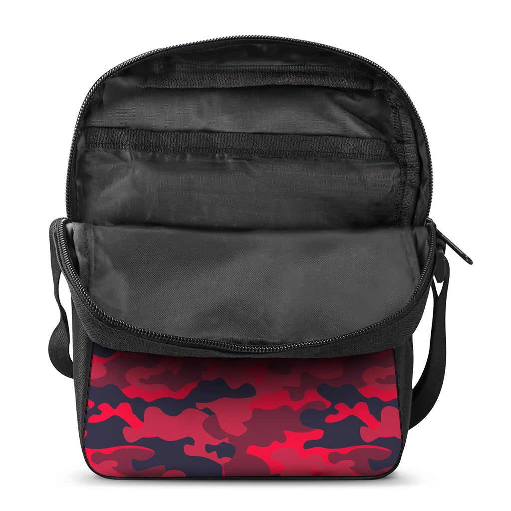 Red Pink And Black Camouflage Print Rectangular Crossbody Bag