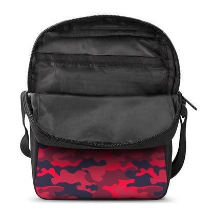 Red Pink And Black Camouflage Print Rectangular Crossbody Bag