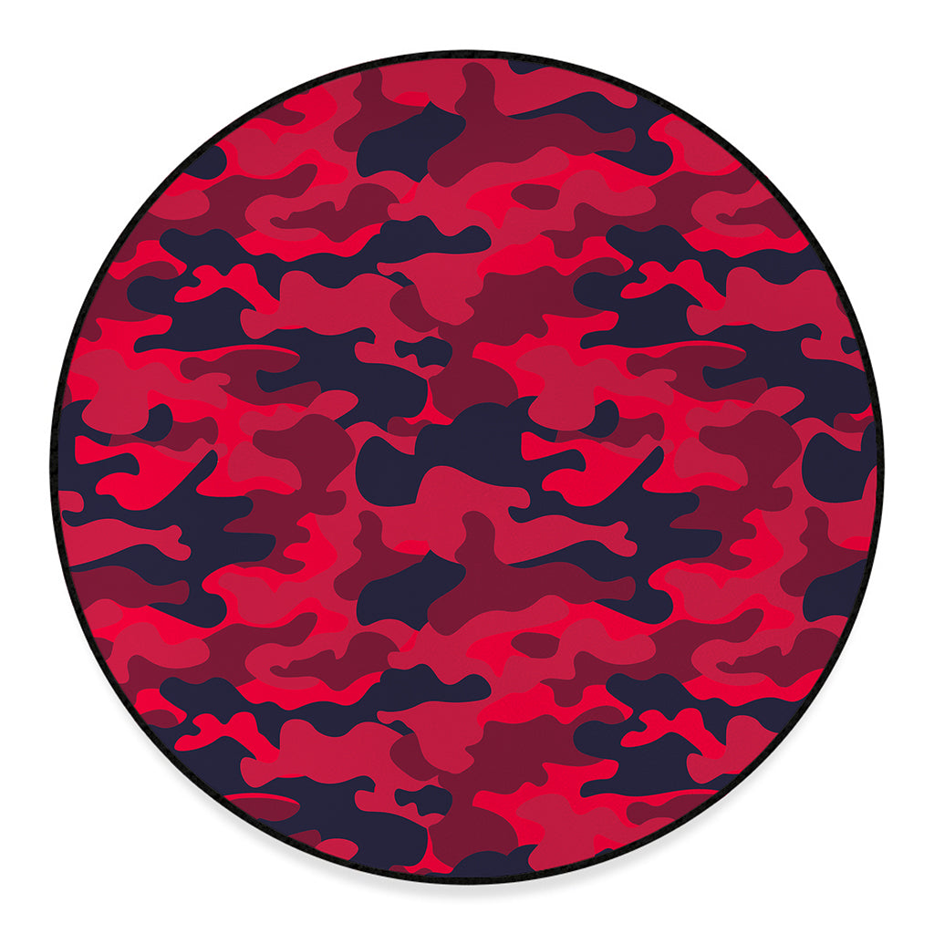 Red Pink And Black Camouflage Print Round Floor Mat