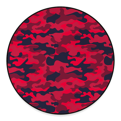 Red Pink And Black Camouflage Print Round Floor Mat