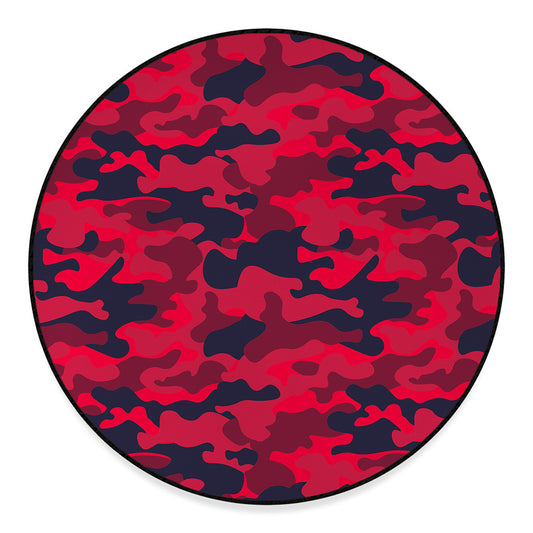 Red Pink And Black Camouflage Print Round Floor Mat