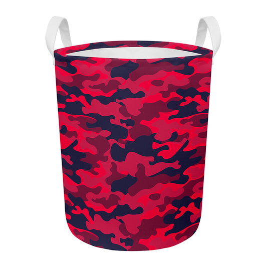 Red Pink And Black Camouflage Print Round Laundry Basket