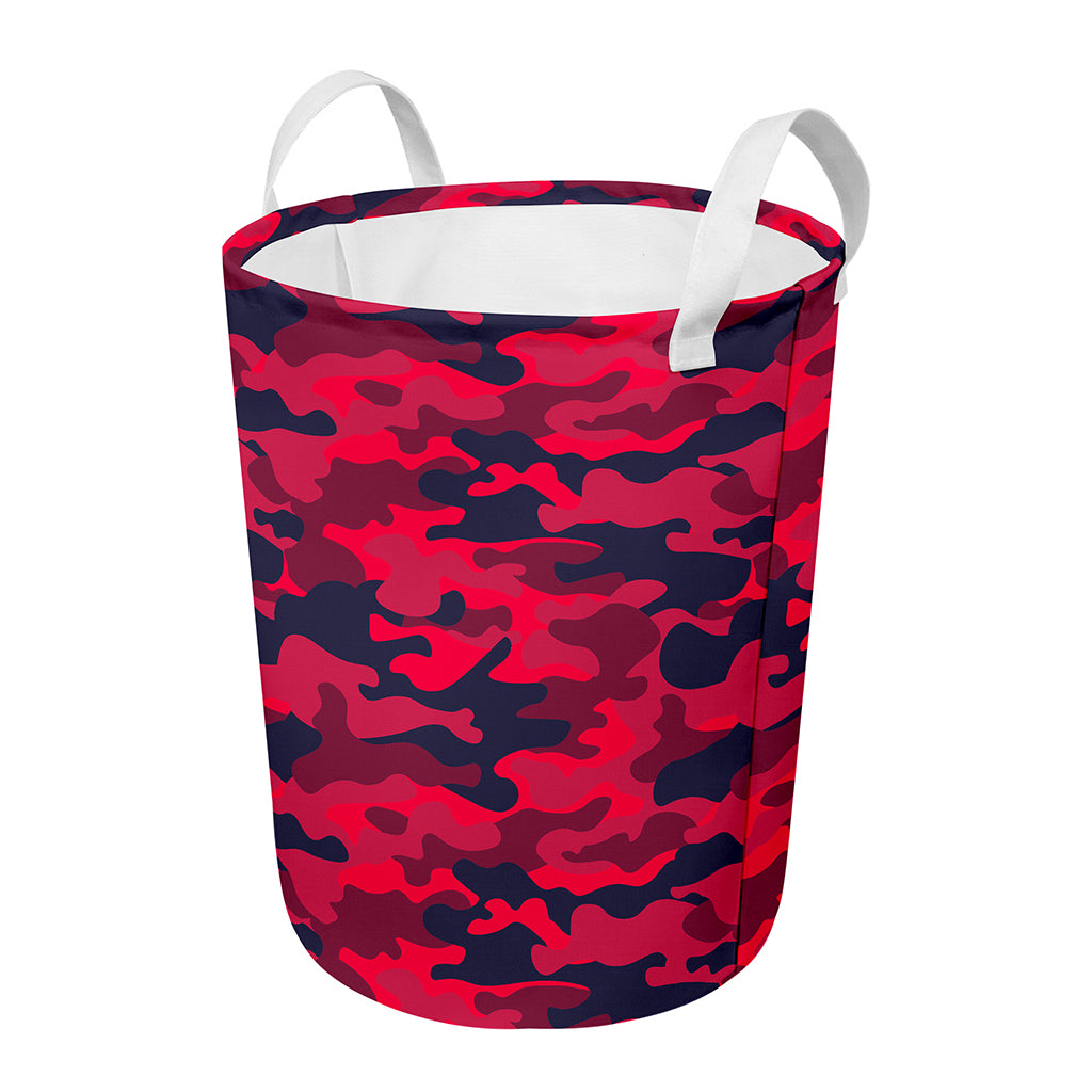 Red Pink And Black Camouflage Print Round Laundry Basket