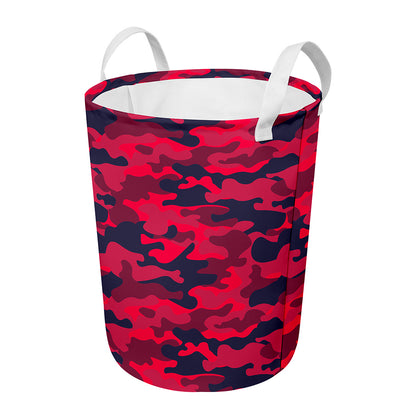Red Pink And Black Camouflage Print Round Laundry Basket