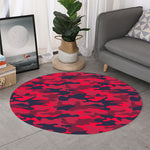 Red Pink And Black Camouflage Print Round Rug