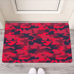 Red Pink And Black Camouflage Print Rubber Doormat