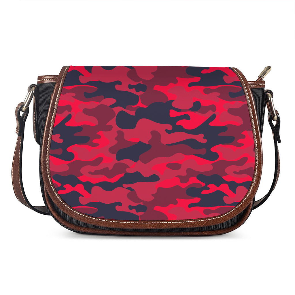 Red Pink And Black Camouflage Print Saddle Bag