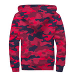 Red Pink And Black Camouflage Print Sherpa Lined Zip Up Hoodie