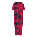 Red Pink And Black Camouflage Print Short Sleeve Long Nightdress