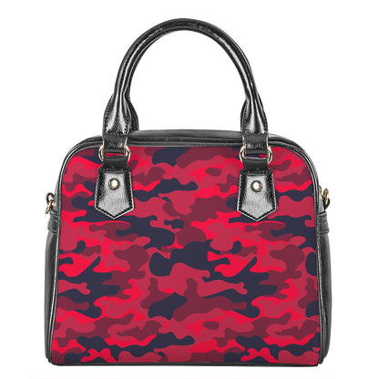 Red Pink And Black Camouflage Print Shoulder Handbag