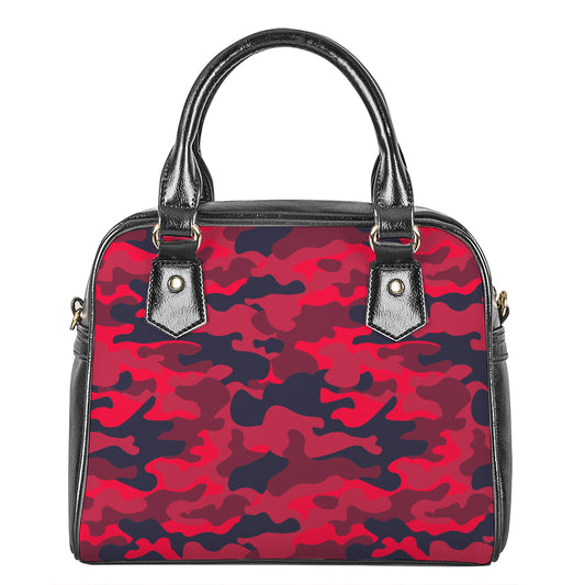 Red Pink And Black Camouflage Print Shoulder Handbag