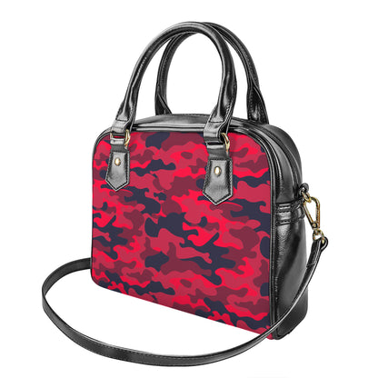 Red Pink And Black Camouflage Print Shoulder Handbag