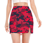 Red Pink And Black Camouflage Print Side Slit Mini Skirt