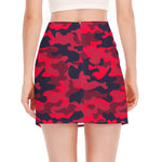 Red Pink And Black Camouflage Print Side Slit Mini Skirt