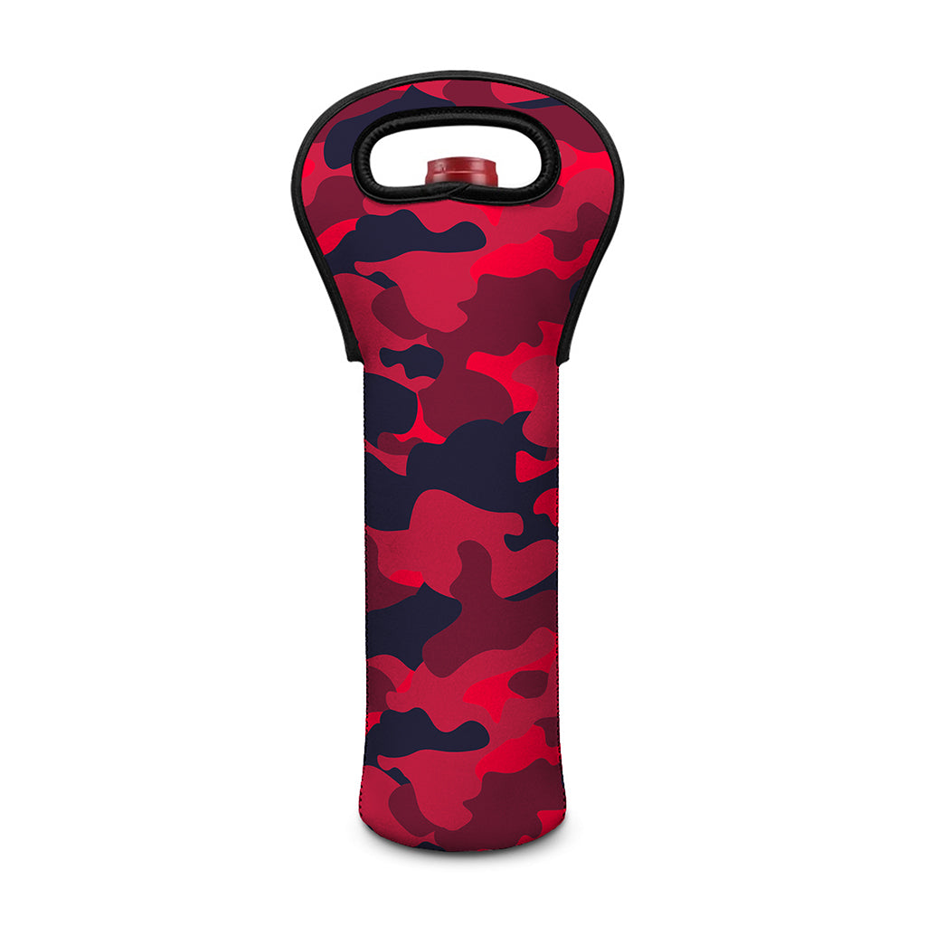 Red Pink And Black Camouflage Print Single Neoprene Wine Tote