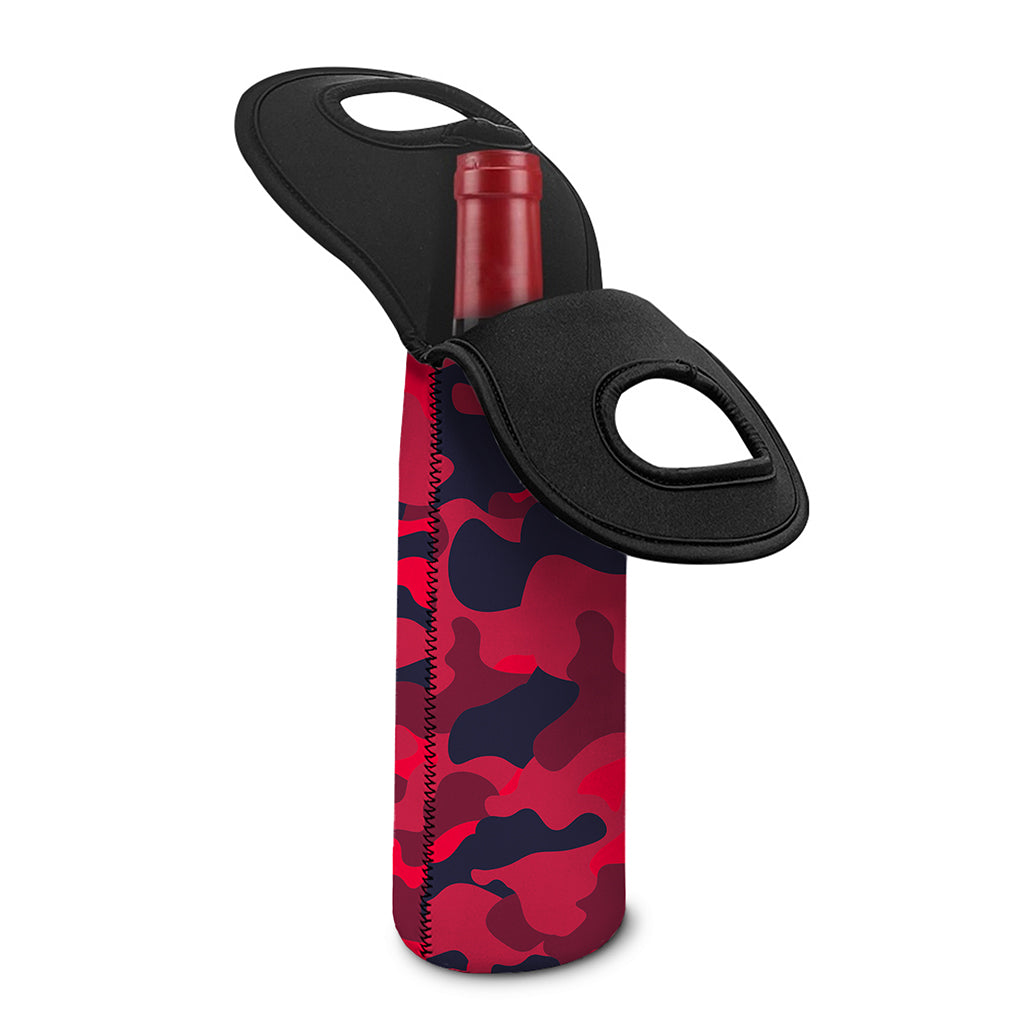 Red Pink And Black Camouflage Print Single Neoprene Wine Tote