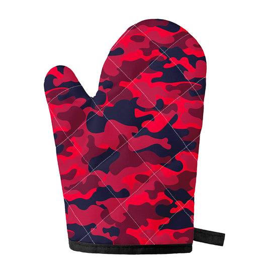 Red Pink And Black Camouflage Print Single Oven Mitt