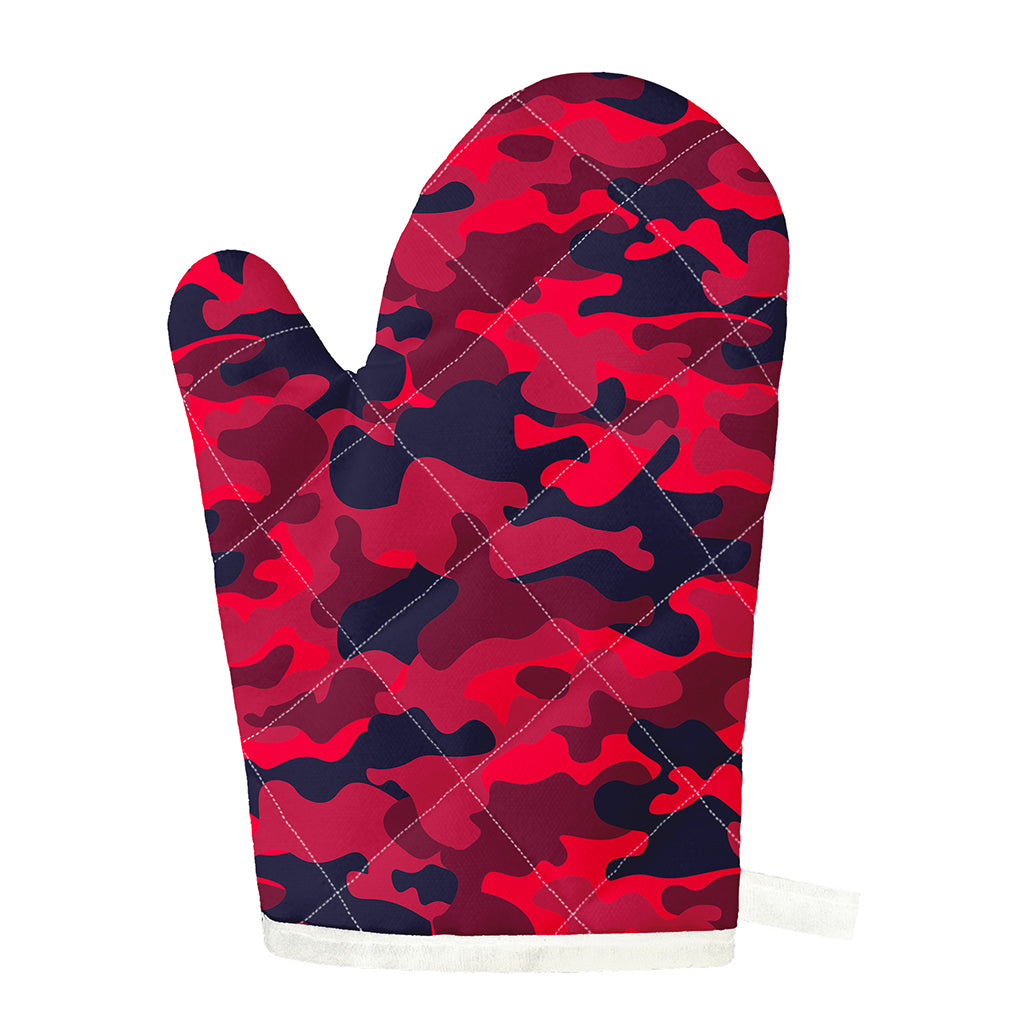 Red Pink And Black Camouflage Print Single Oven Mitt