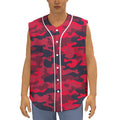 Red Pink And Black Camouflage Print Sleeveless Baseball Jersey