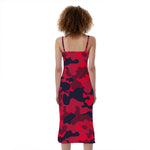 Red Pink And Black Camouflage Print Slim Fit Midi Cami Dress