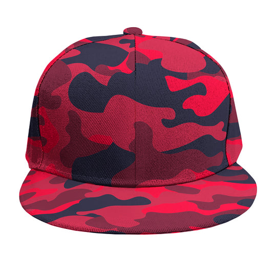 Red Pink And Black Camouflage Print Snapback Cap