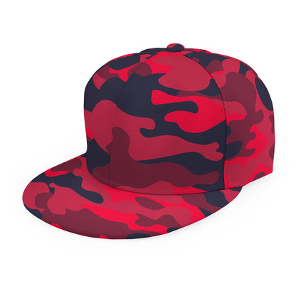 Red Pink And Black Camouflage Print Snapback Cap