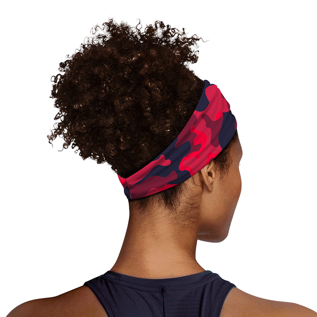 Red Pink And Black Camouflage Print Sports Headband