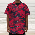 Red Pink And Black Camouflage Print Textured Short Sleeve Shirt