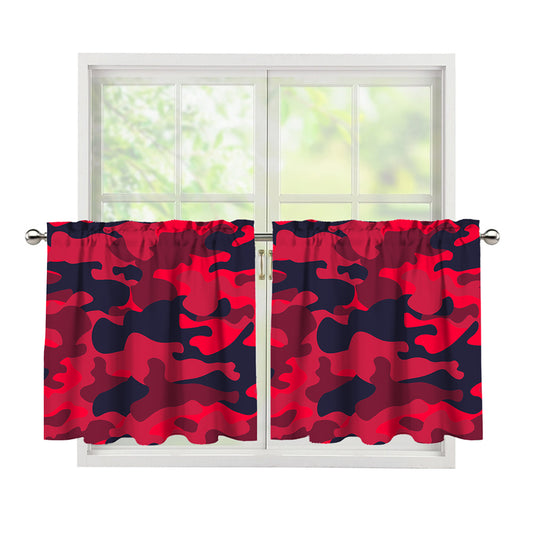 Red Pink And Black Camouflage Print Tier Curtains