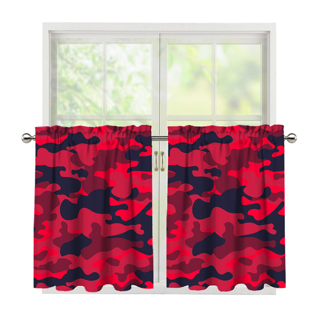 Red Pink And Black Camouflage Print Tier Curtains