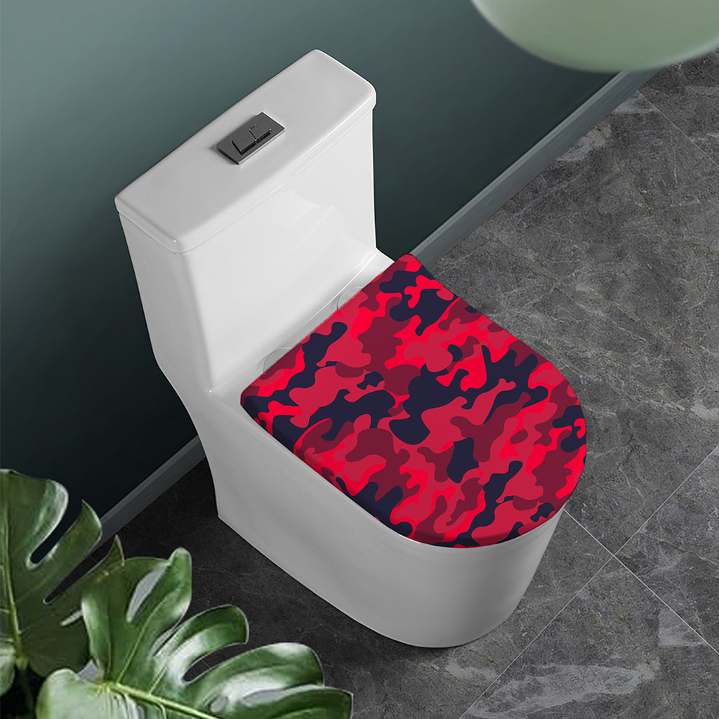 Red Pink And Black Camouflage Print Toilet Lid Cover