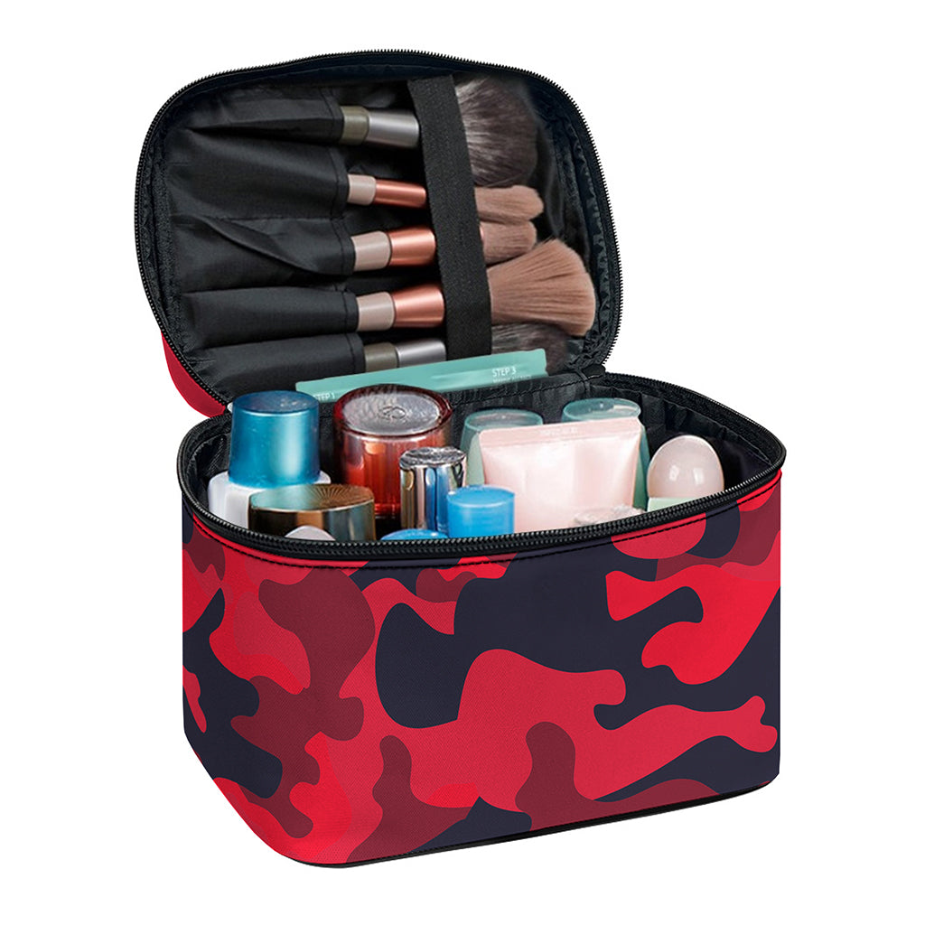 Red Pink And Black Camouflage Print Travel Makeup Bag