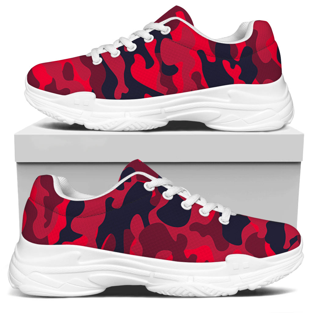 Red Pink And Black Camouflage Print White Chunky Shoes