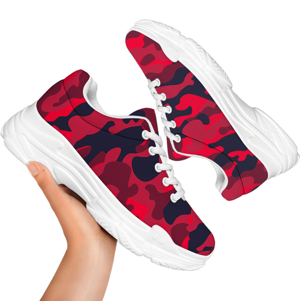 Red Pink And Black Camouflage Print White Chunky Shoes