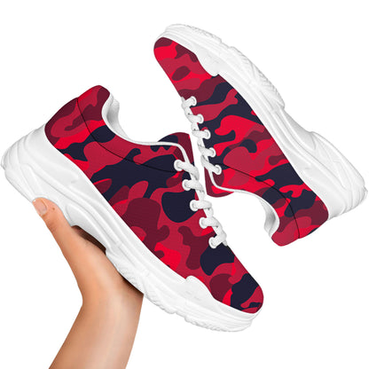 Red Pink And Black Camouflage Print White Chunky Shoes