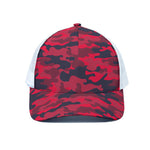 Red Pink And Black Camouflage Print White Mesh Trucker Cap