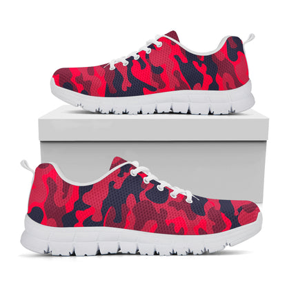 Red Pink And Black Camouflage Print White Running Shoes