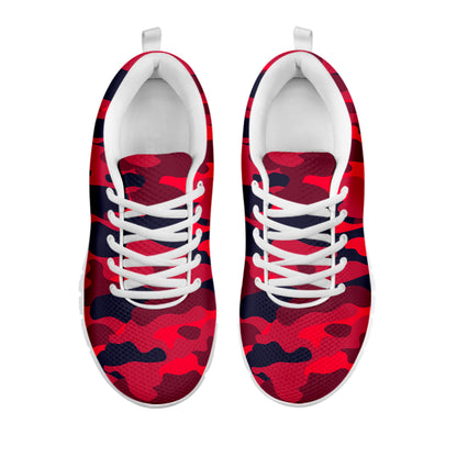 Red Pink And Black Camouflage Print White Running Shoes