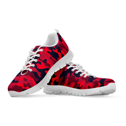 Red Pink And Black Camouflage Print White Running Shoes