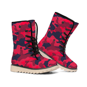 Red Pink And Black Camouflage Print Winter Boots