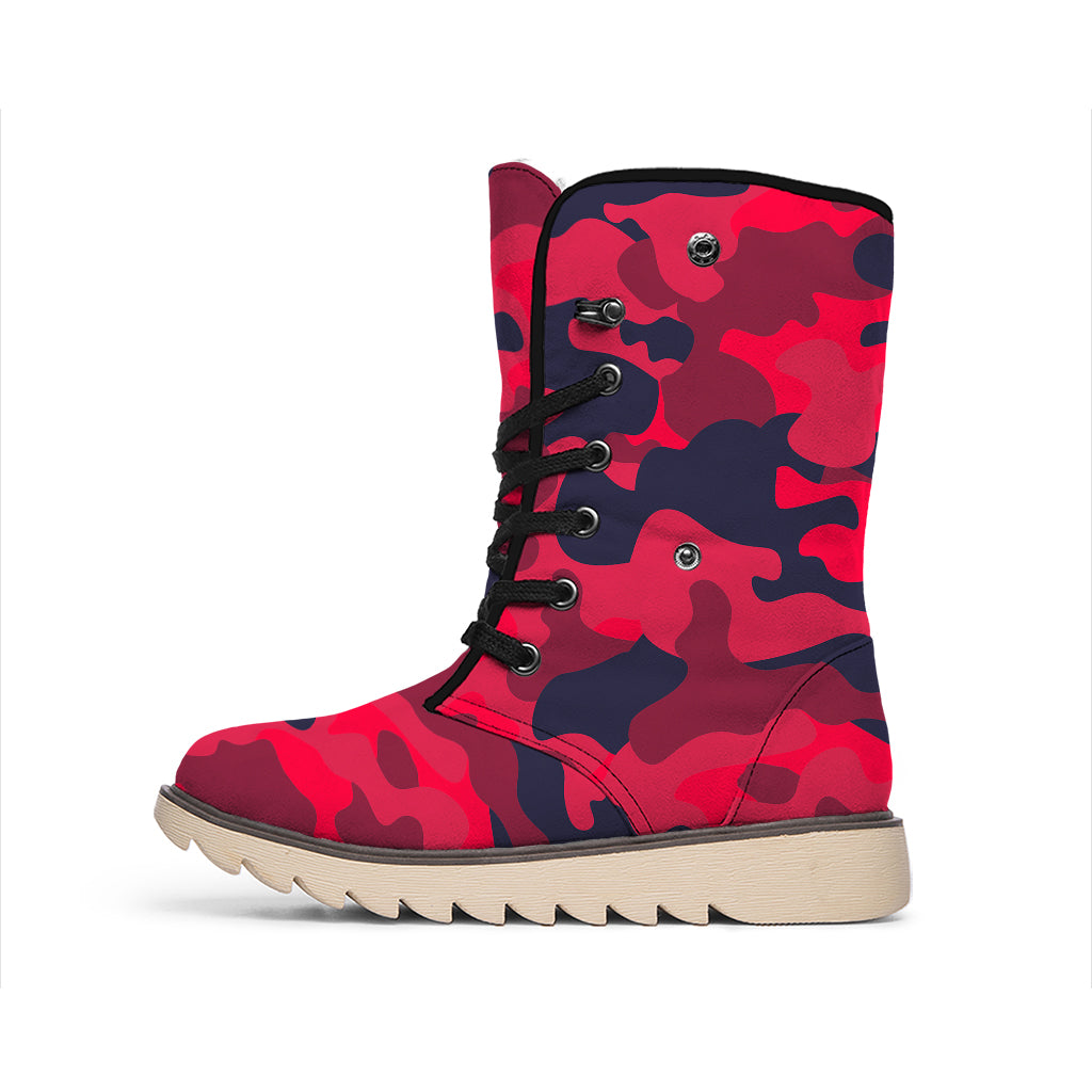 Red Pink And Black Camouflage Print Winter Boots