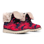 Red Pink And Black Camouflage Print Winter Boots